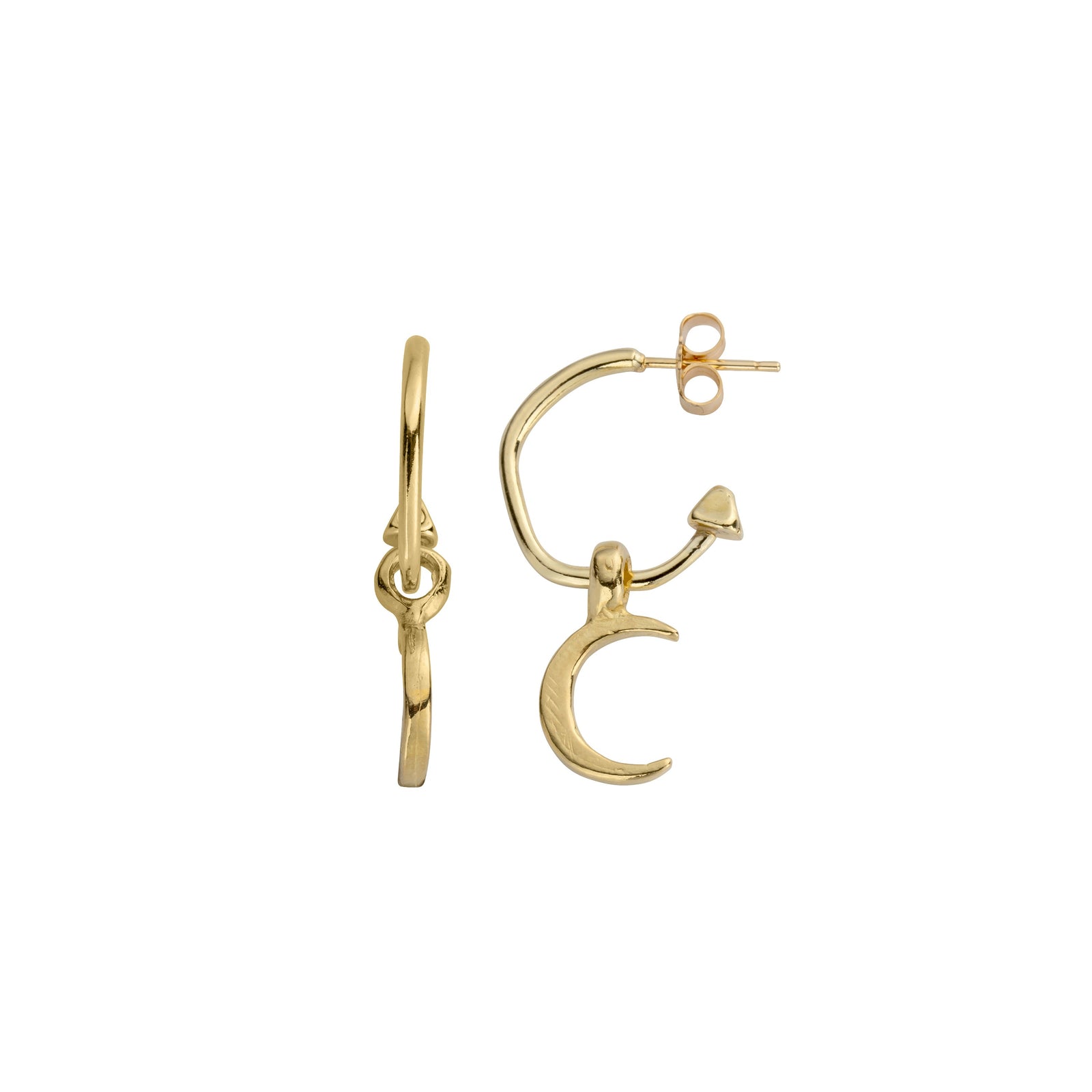 Gold Mini Cupid Hoops With Mini Crescent Moon Charms