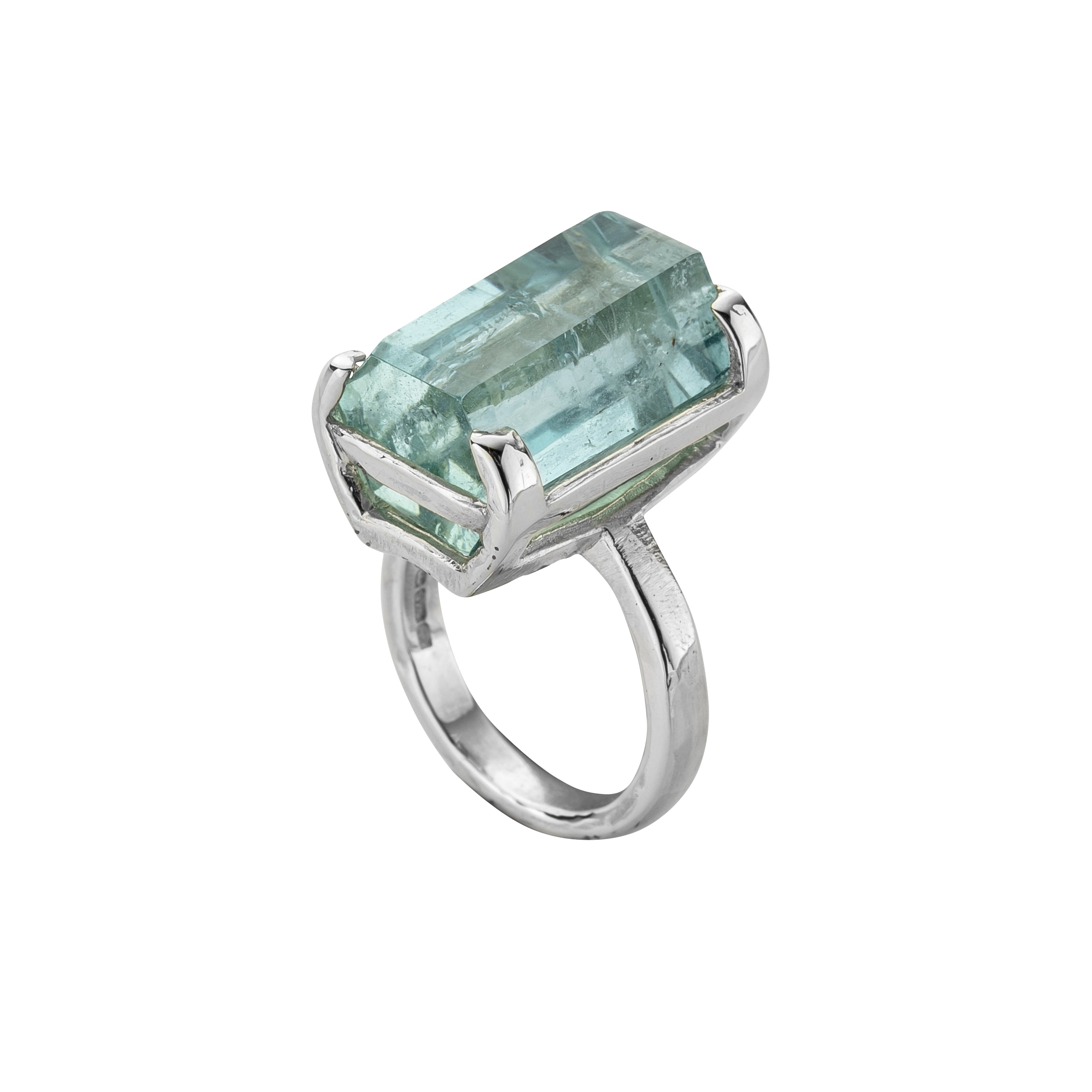 NERISSA White Gold Aquamarine Claw Ring