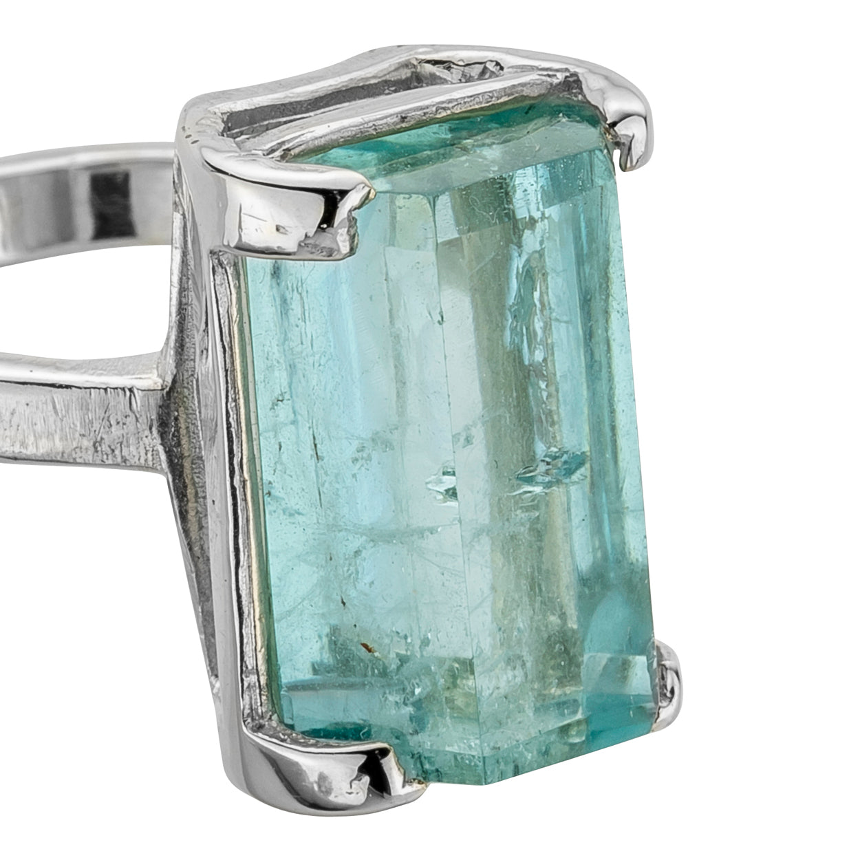 NERISSA White Gold Aquamarine Claw Ring
