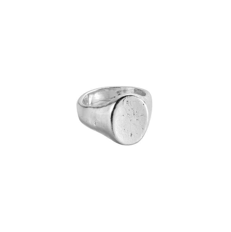 Silver Oval Signet Ring with Handwriting