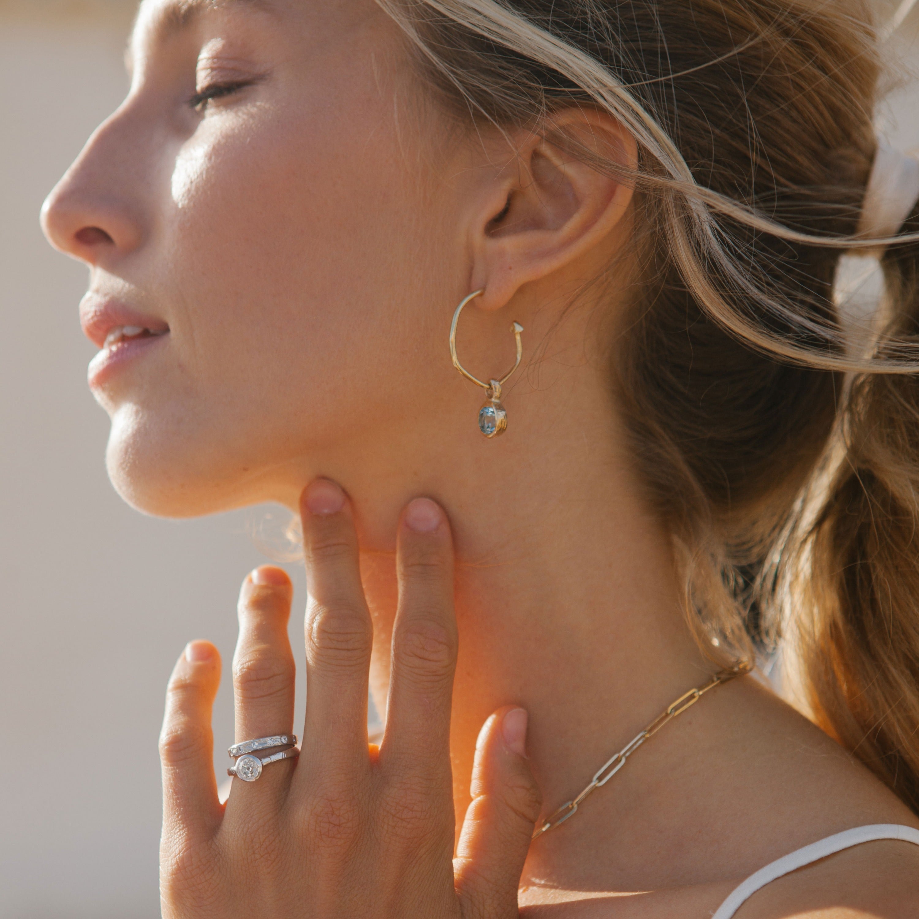 Maxi Cupid Hoops With Blue Topaz Baby Treasure Earring Charms