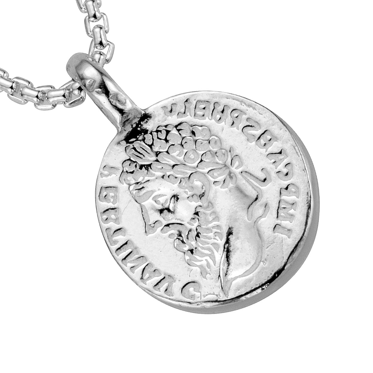 Silver Medium Roman Coin Snake Chain Necklace