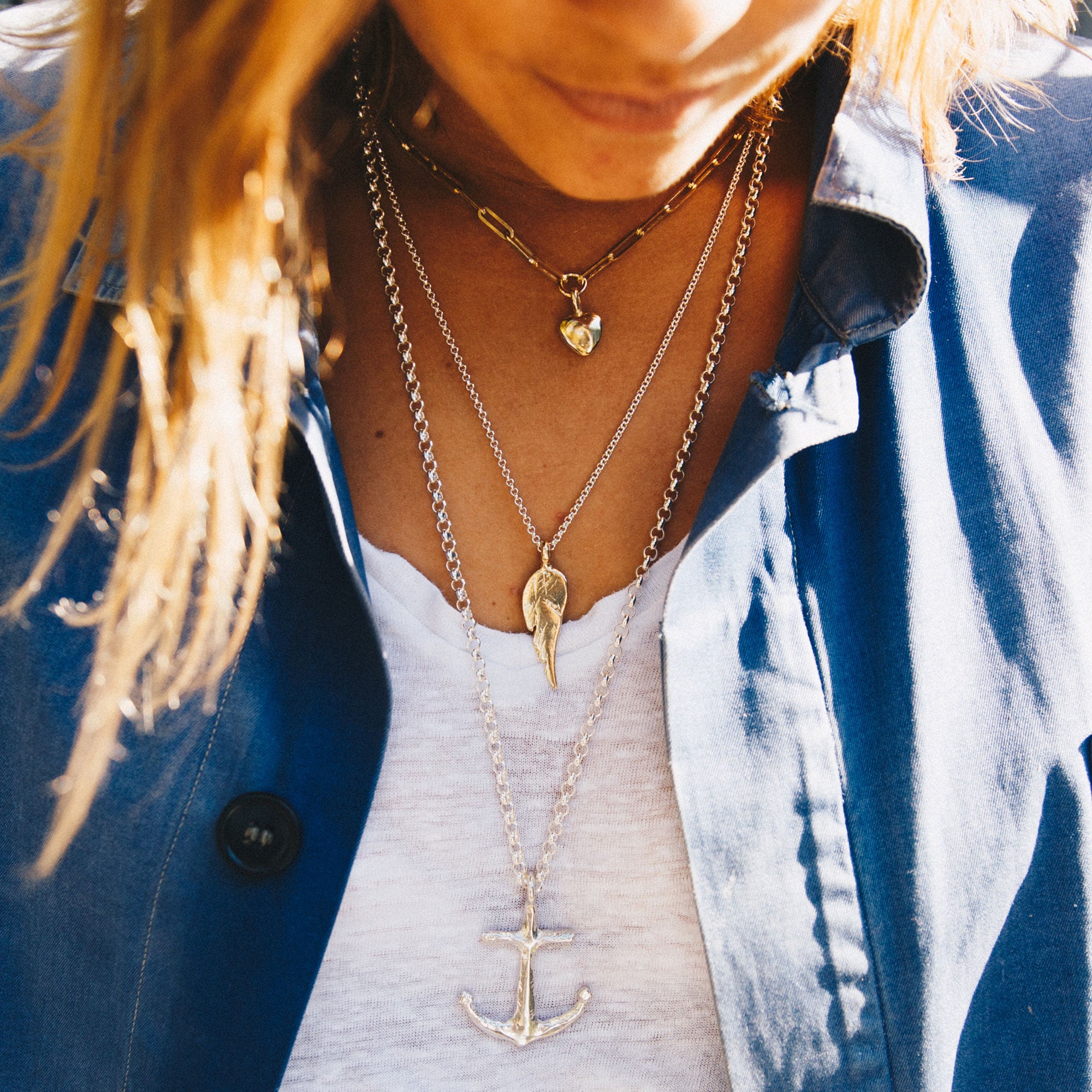 Silver & Gold Midi Angel Wing Necklace