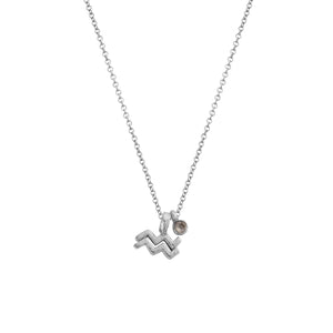 Silver Aquarius Horoscope & Birthstone Necklace