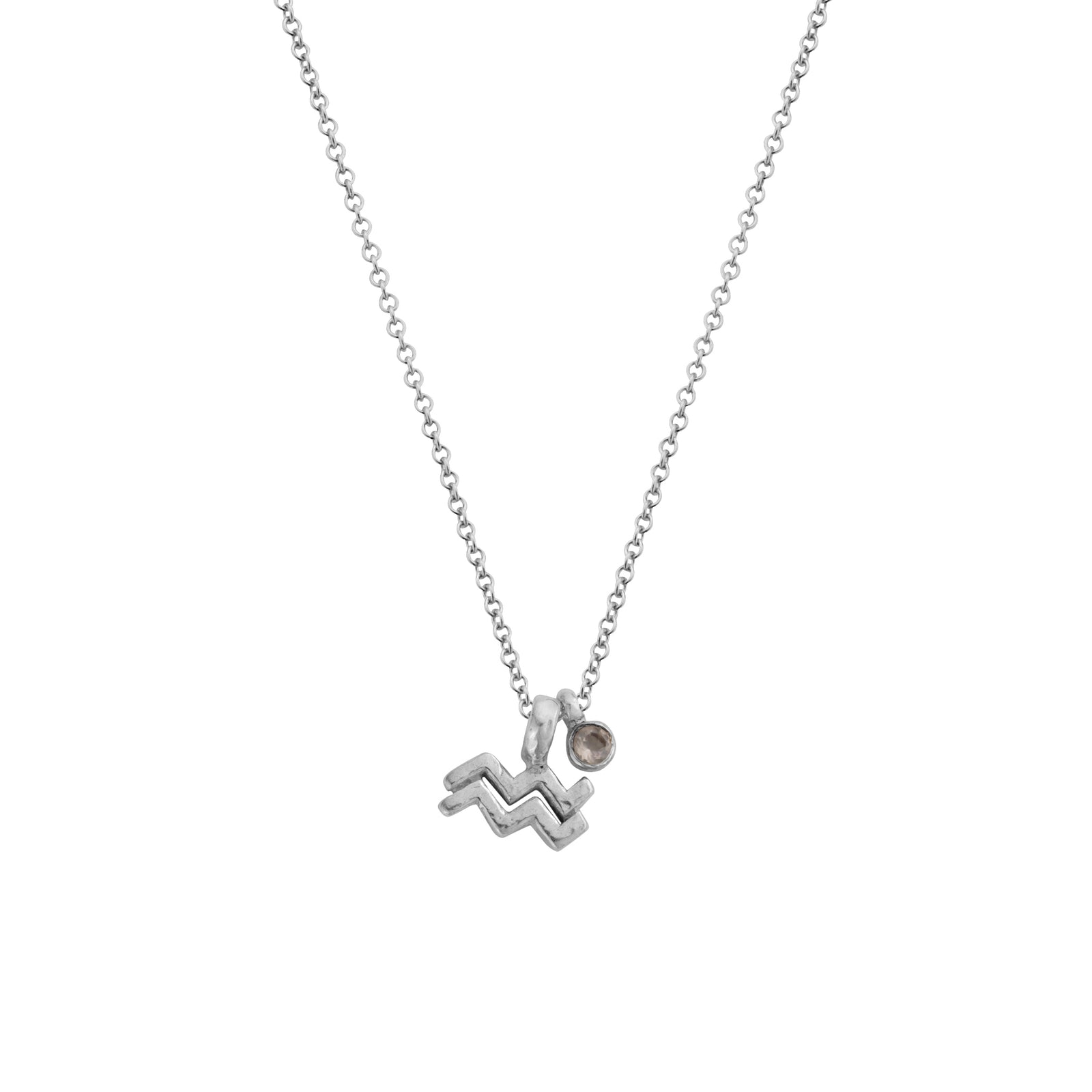 Silver Aquarius Horoscope & Birthstone Necklace