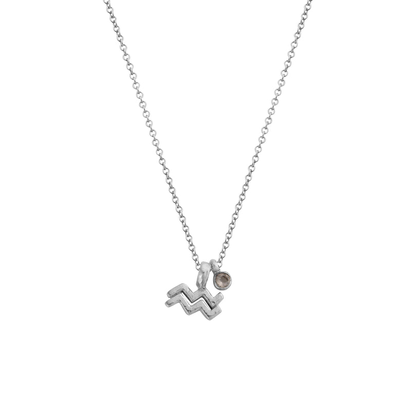 Silver Aquarius Horoscope & Birthstone Necklace
