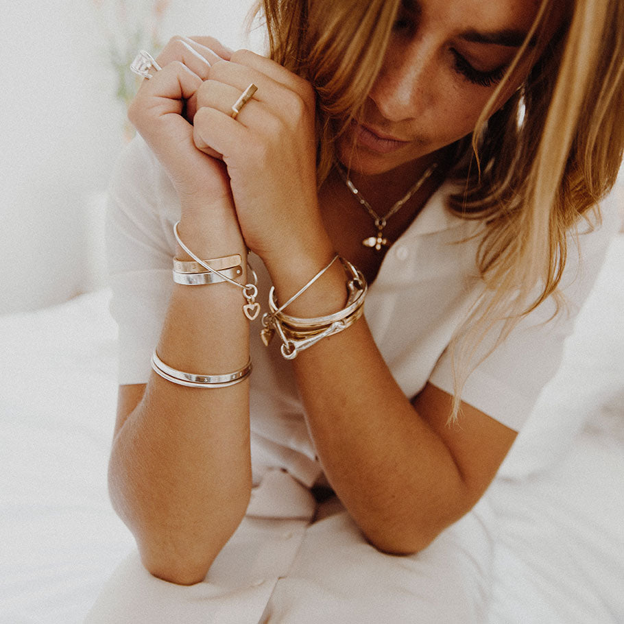 Silver & Gold Mini Open Heart Bangle