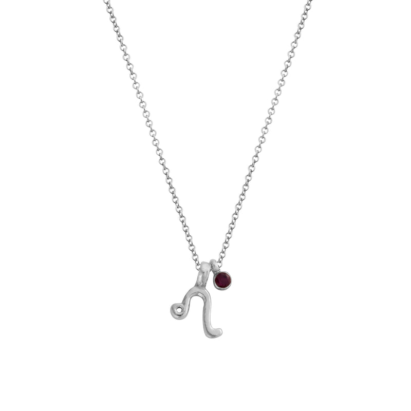 Silver Leo Horoscope & Birthstone Necklace