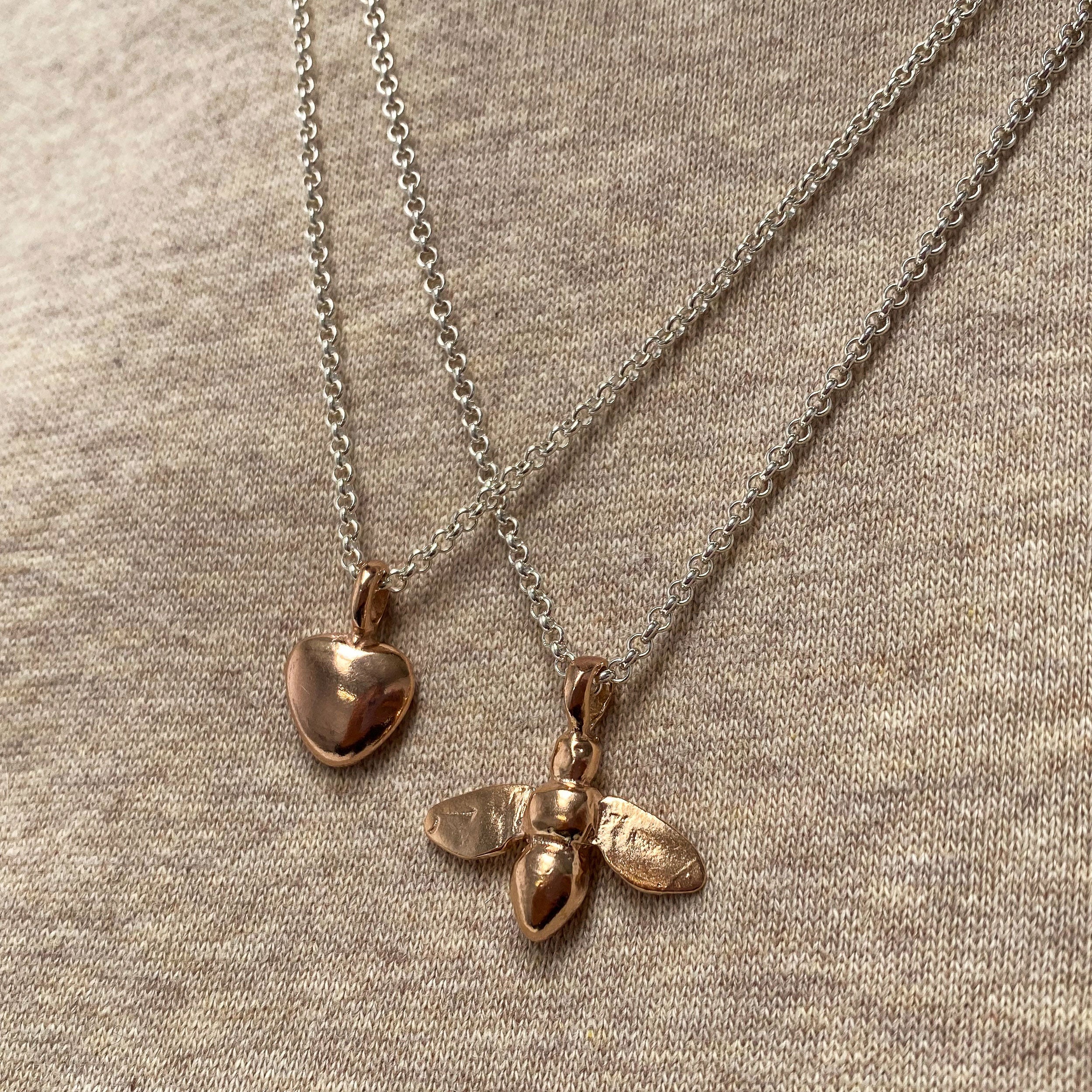 Silver & Rose Gold Large Honey Bee Necklace