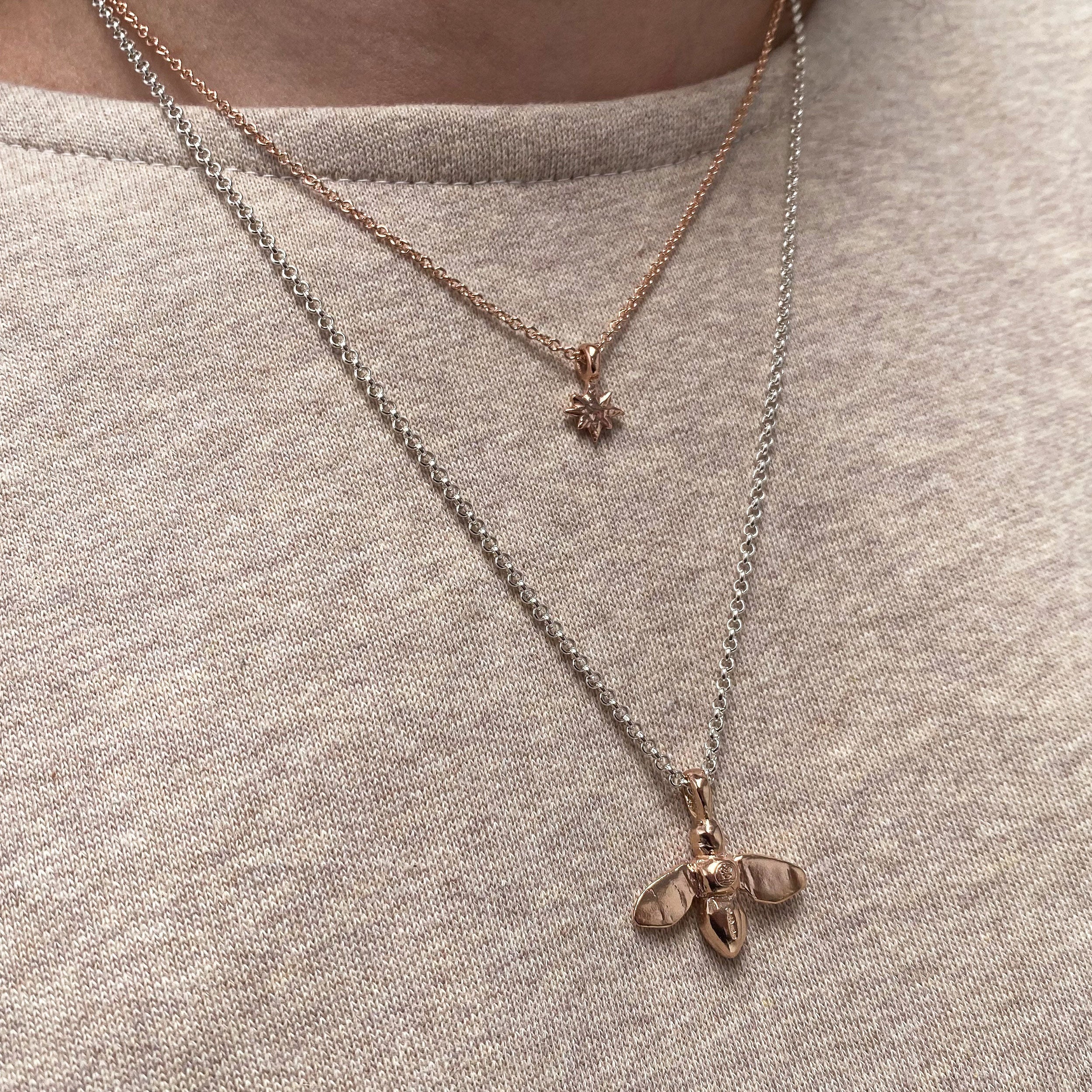 Silver & Rose Gold Large Honey Bee Necklace