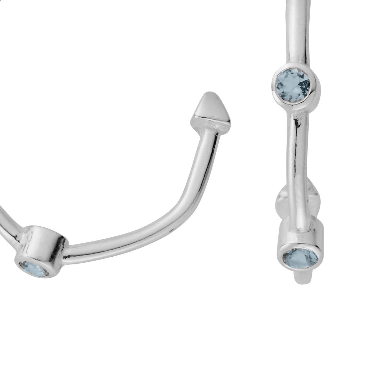 Silver Aquamarine Single Maxi Midnight Hoop Earring