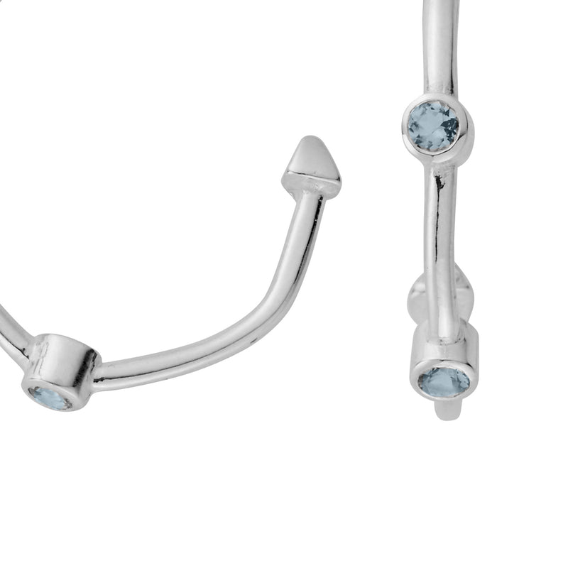 Silver Aquamarine Single Maxi Midnight Hoop Earring