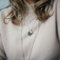 Silver Aquamarine Moon & Stone Necklace