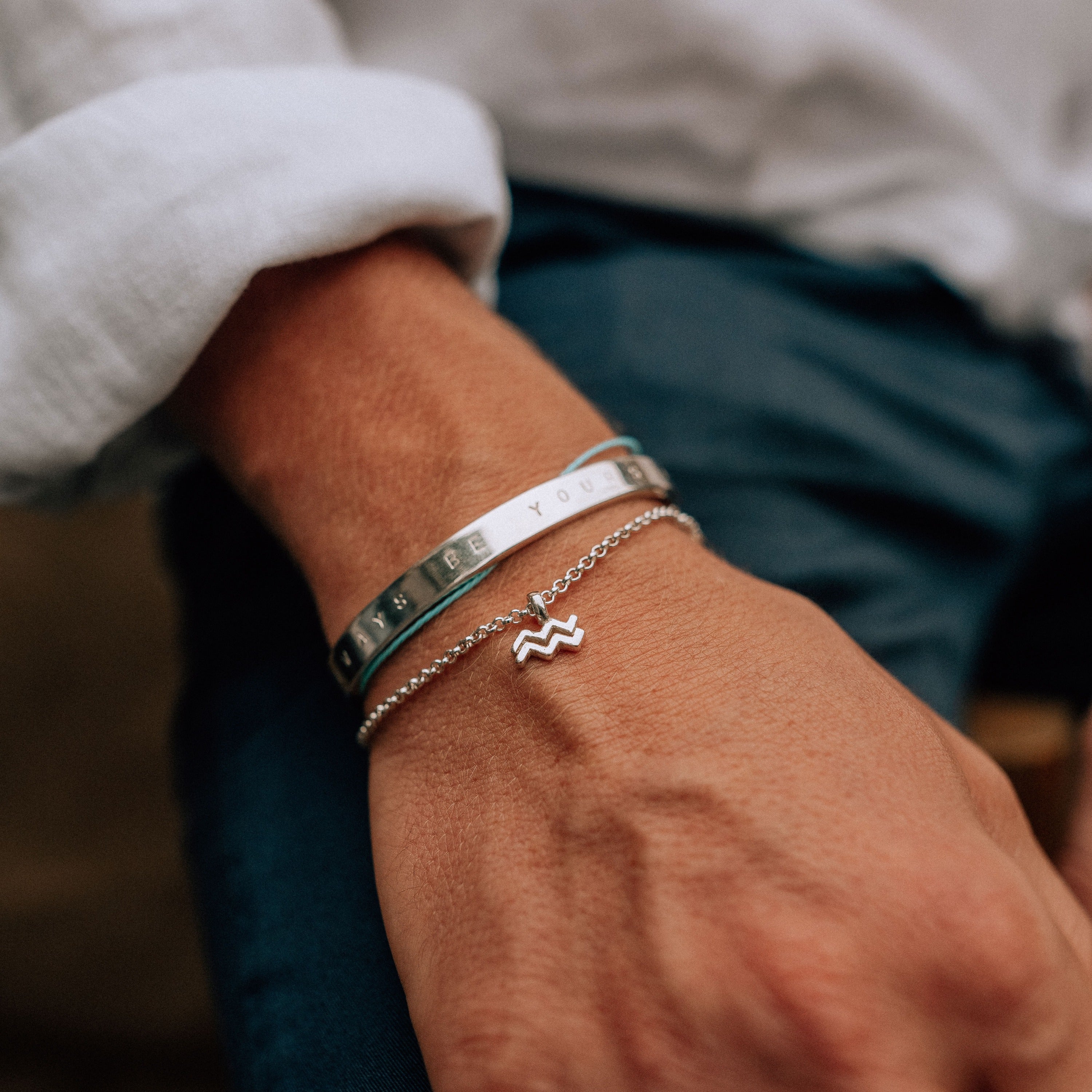 Silver Aquarius Mini Horoscope Chain Bracelet