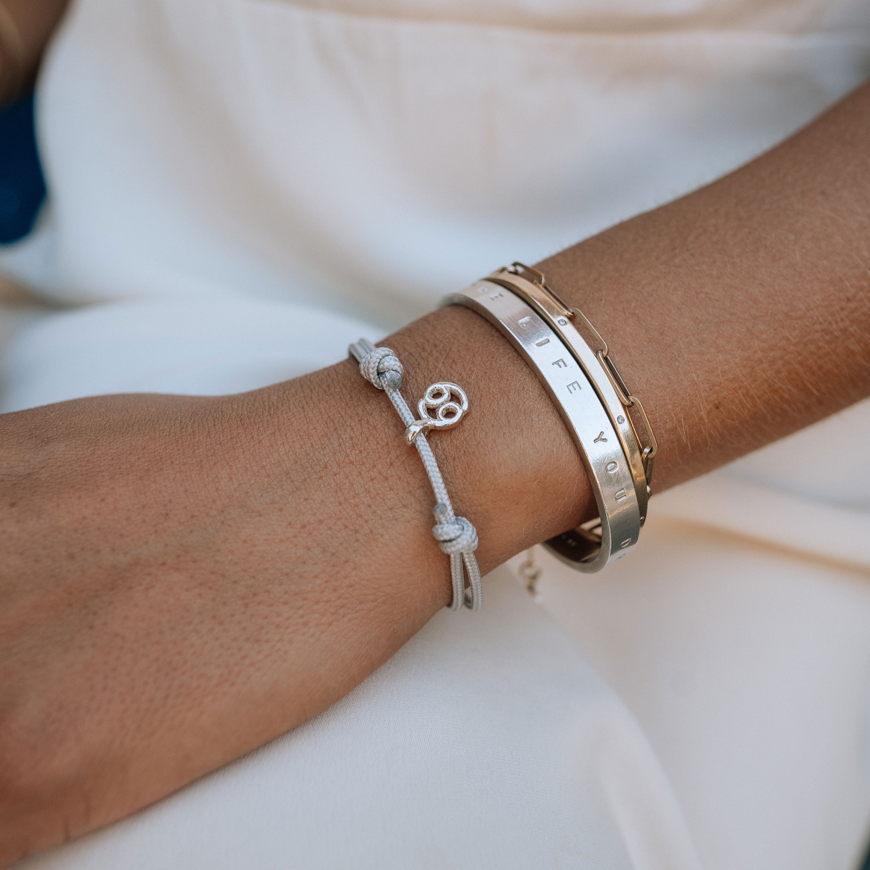 Silver Cancer Mini Horoscope Sailing Rope