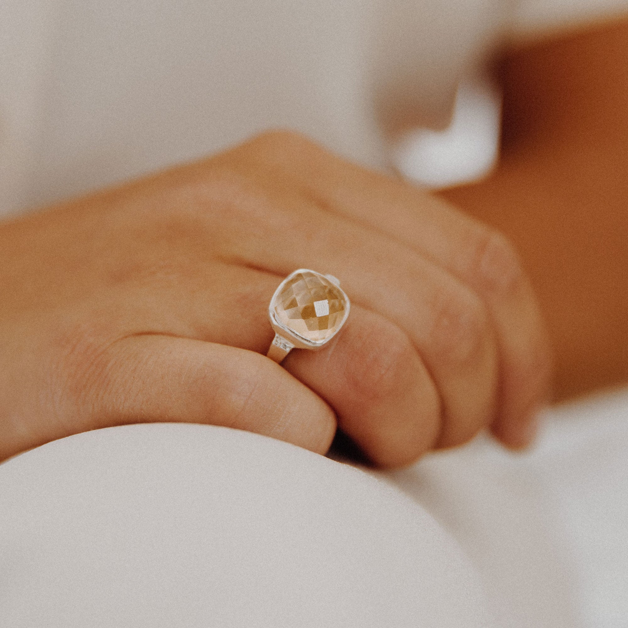 Silver Citrine Crystal Ring