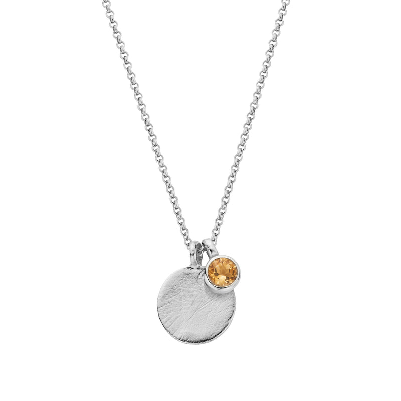 Silver Citrine Moon & Stone Necklace