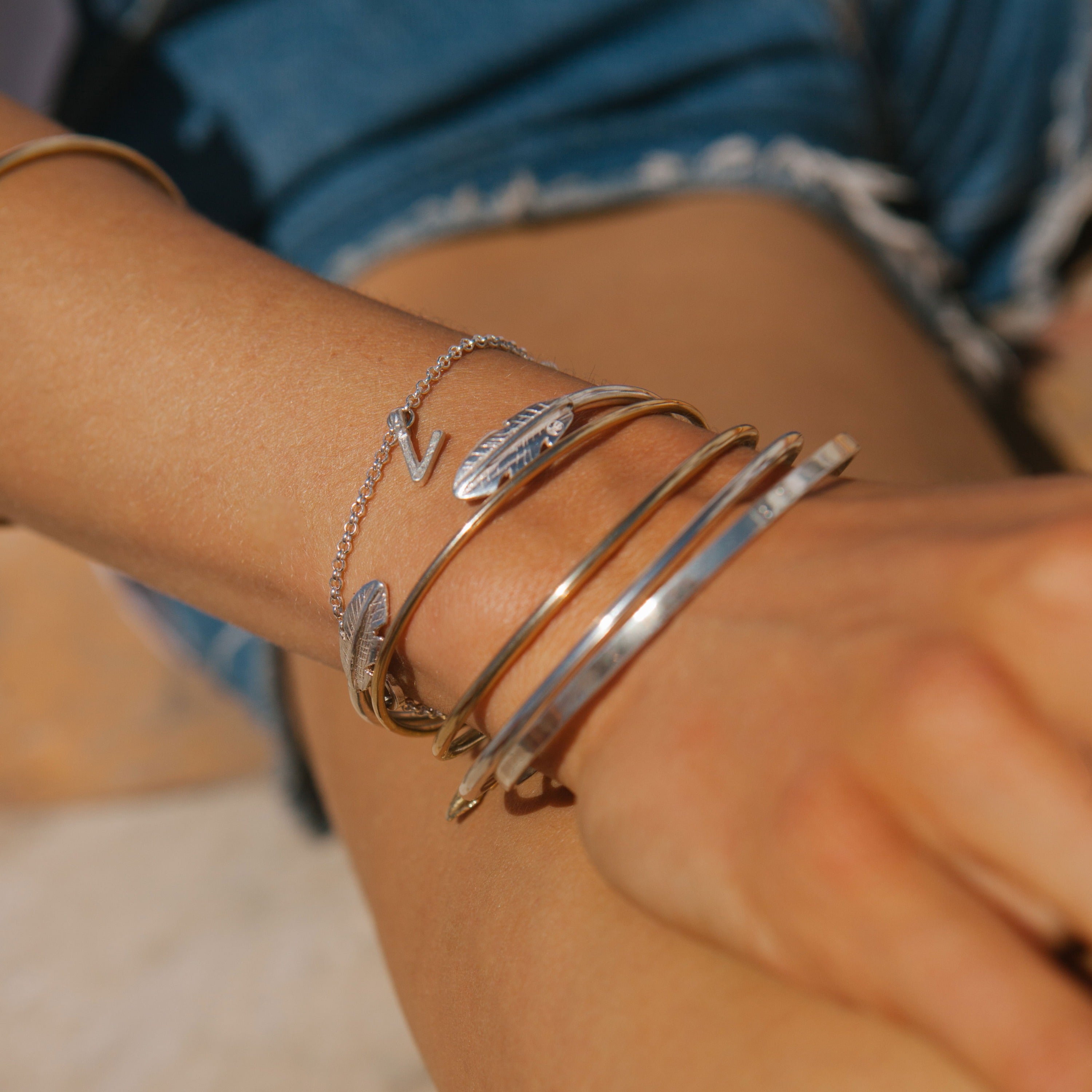 Silver Feather Cuff Bangle