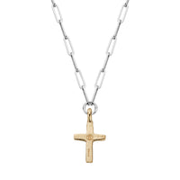 Silver & Gold Diamond Square Cross Trace Chain Necklace