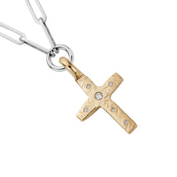 Silver & Gold Diamond Square Cross Trace Chain Necklace