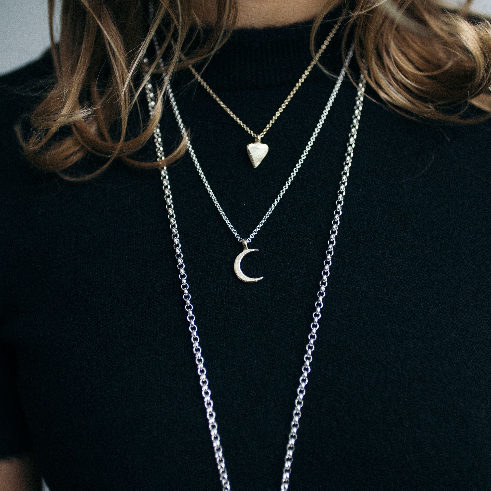Silver & Gold Medium Crescent Moon Necklace
