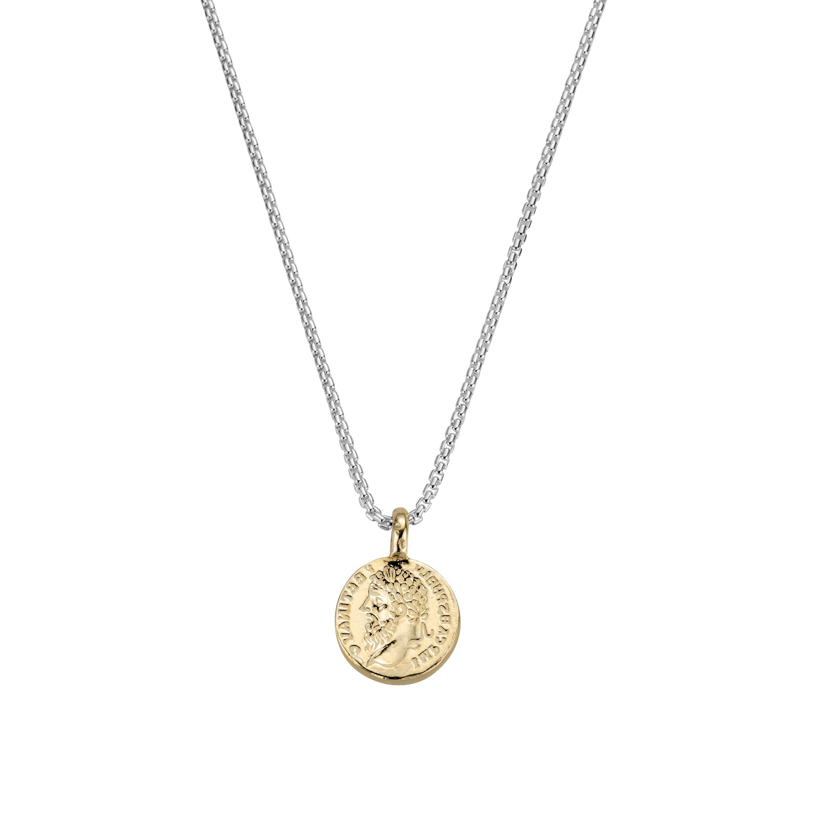 Silver & Gold Medium Roman Coin Snake Chain Necklace