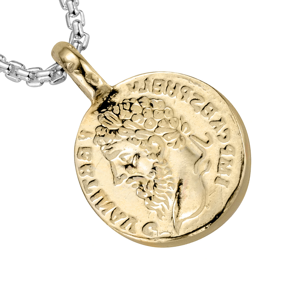 Silver & Gold Medium Roman Coin Snake Chain Necklace