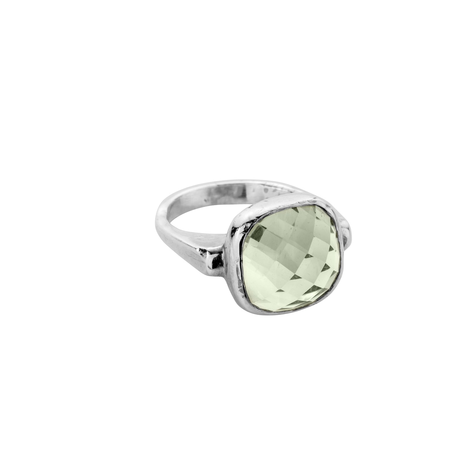 Silver Green Quartz Crystal Ring