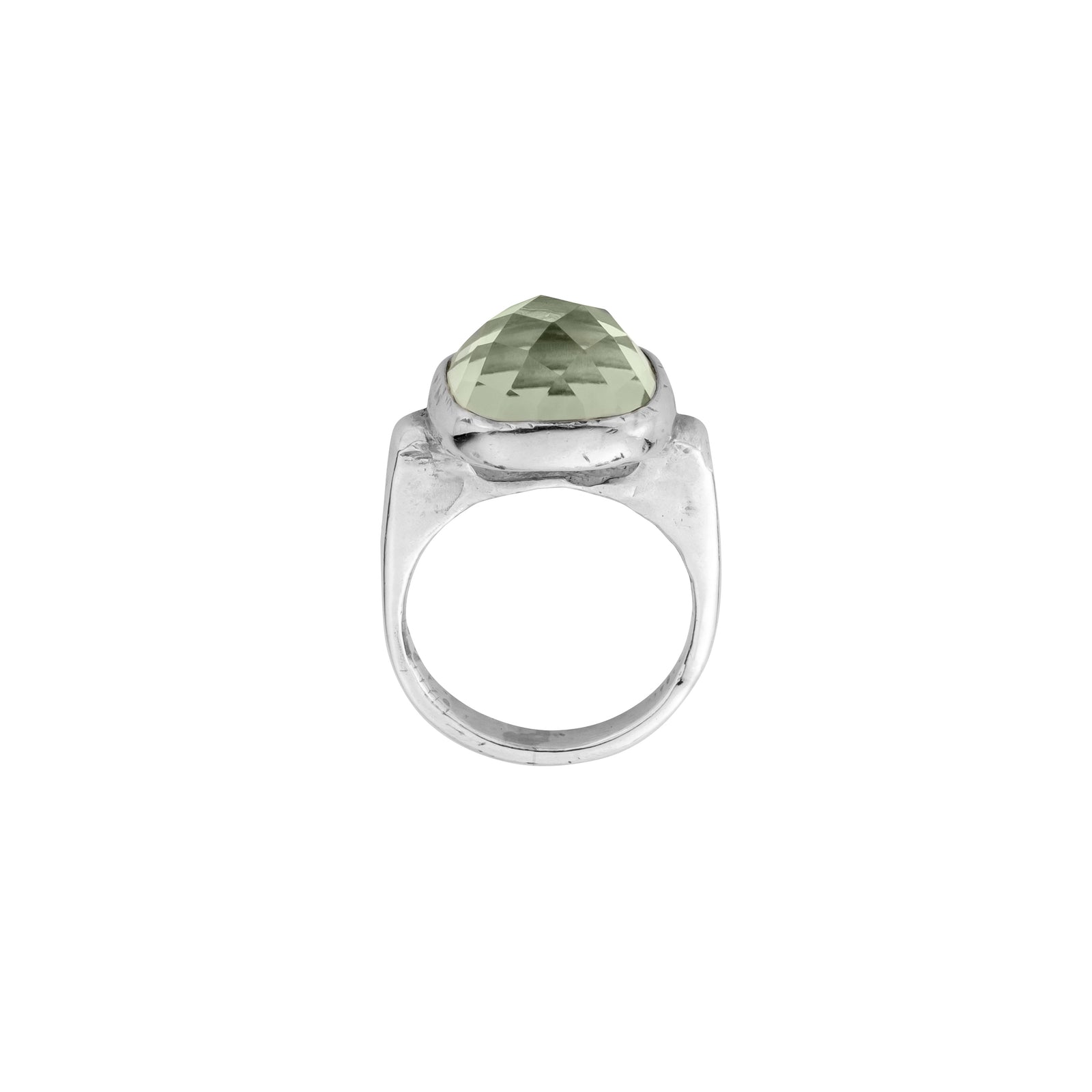 Silver Green Quartz Crystal Ring