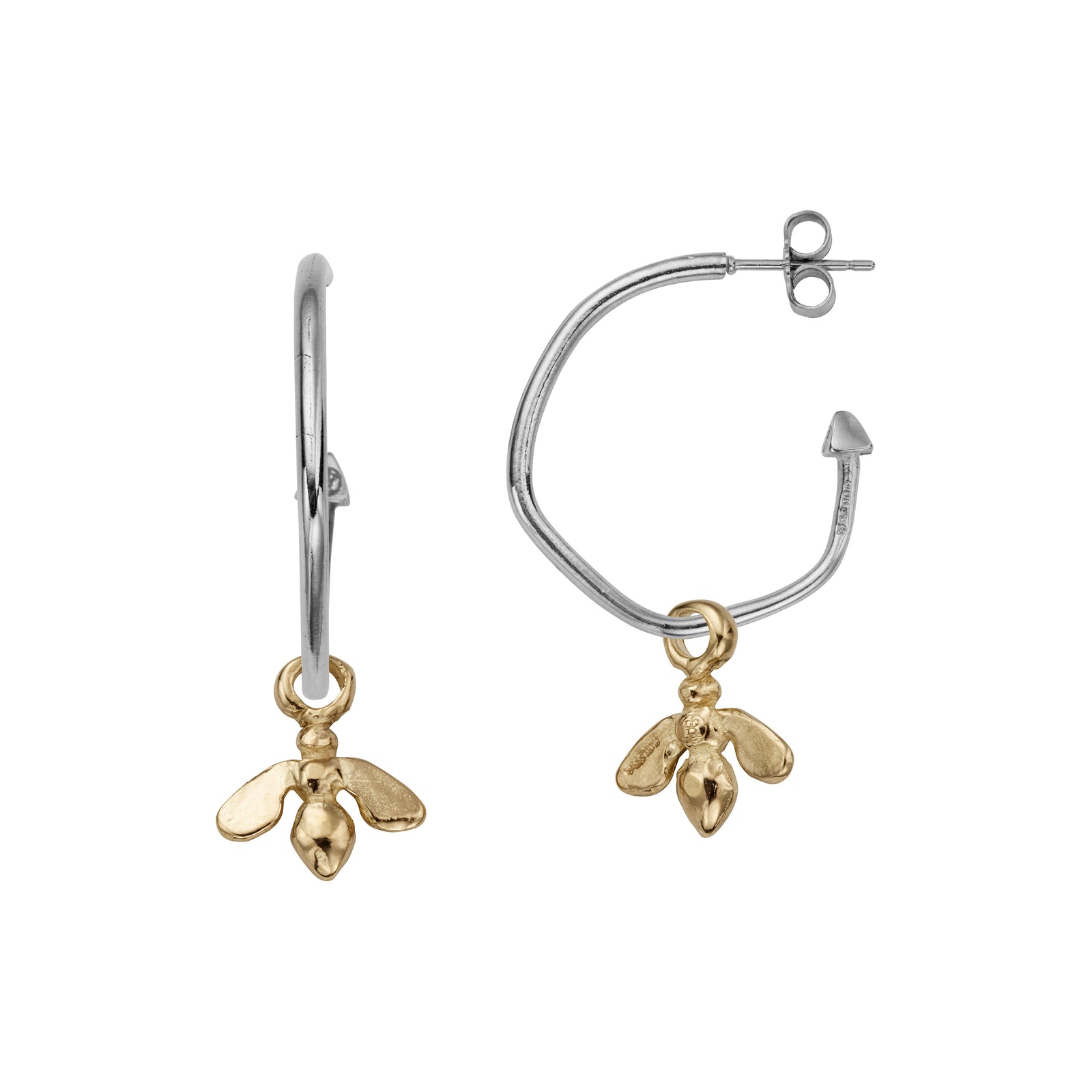 Silver Maxi Cupid Hoops With Gold Mini Honey Bee Charms