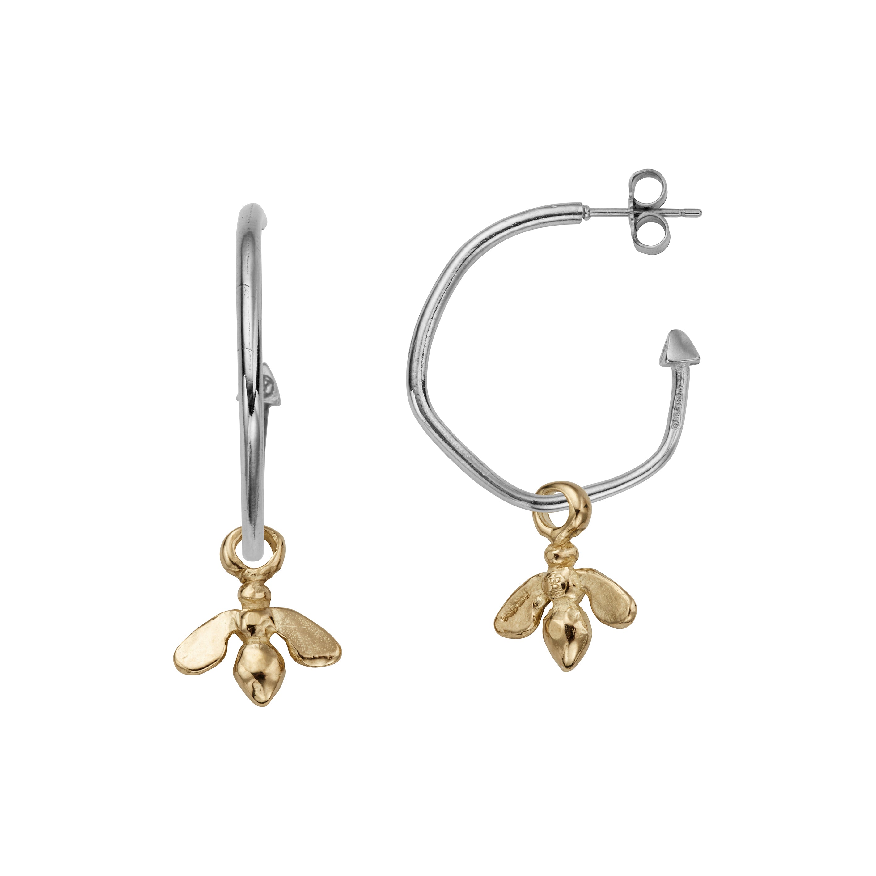 Silver Maxi Cupid Hoops With Gold Mini Honey Bee Charms