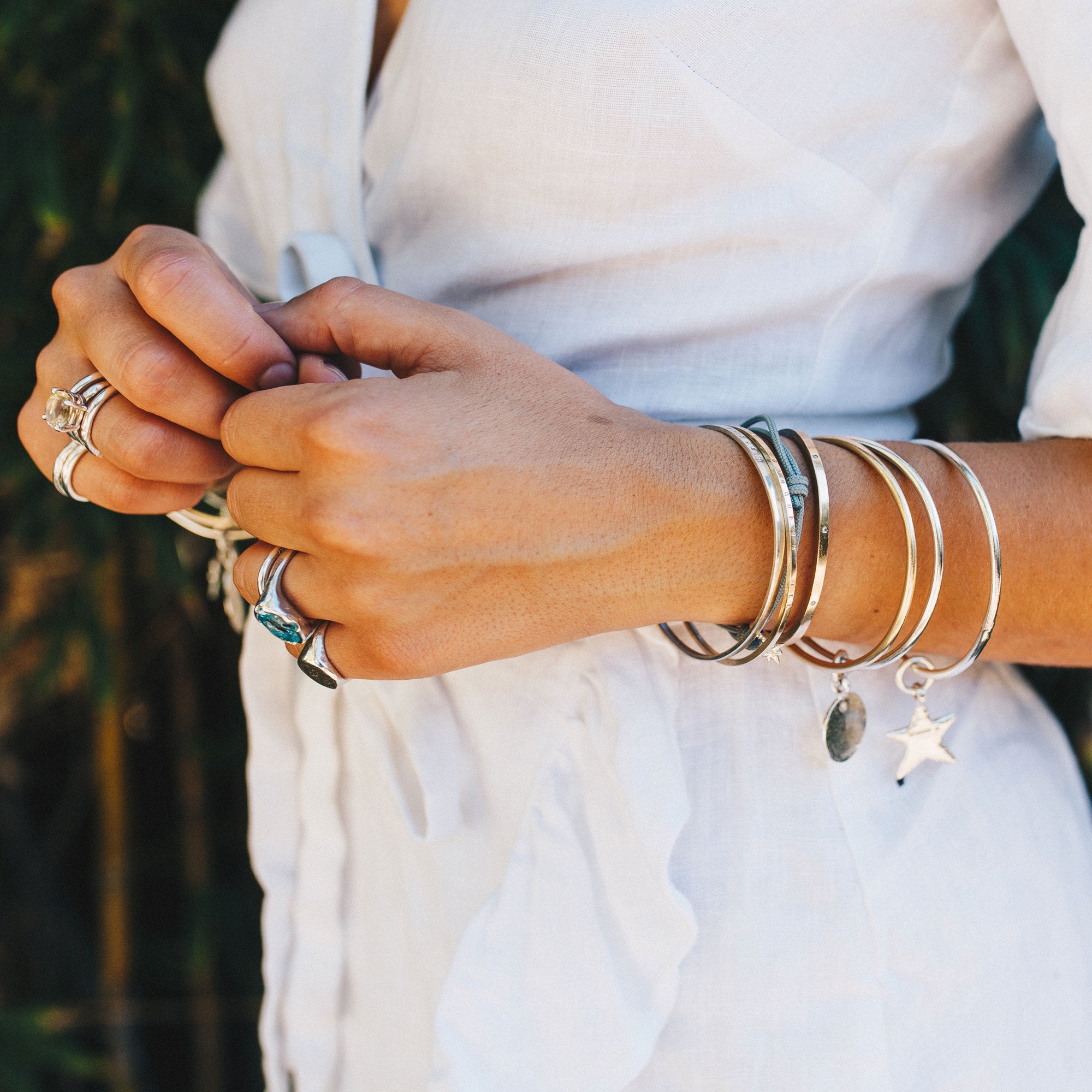 Silver Large Moon Bangle