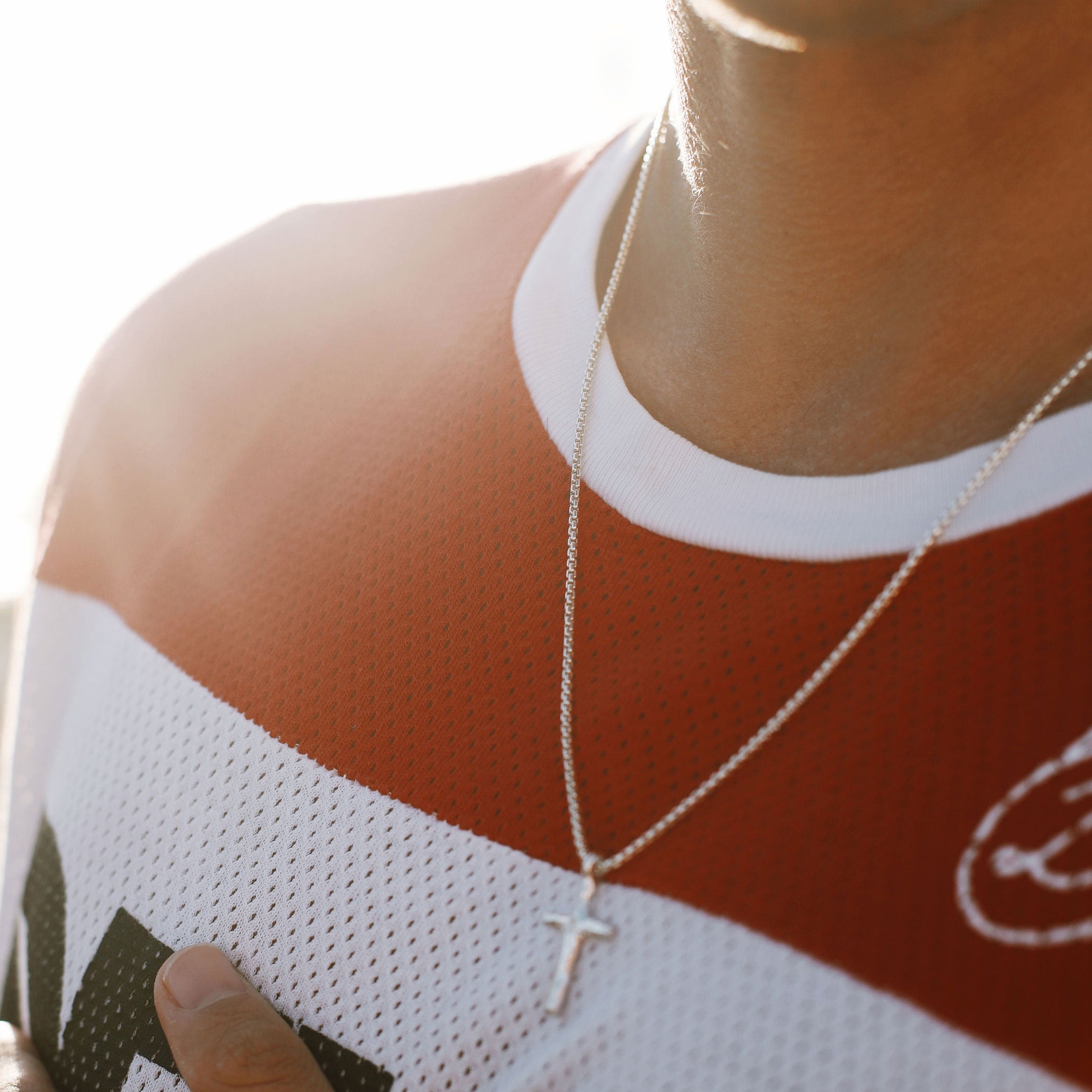 Silver Medium Cross Snake Chain Necklace