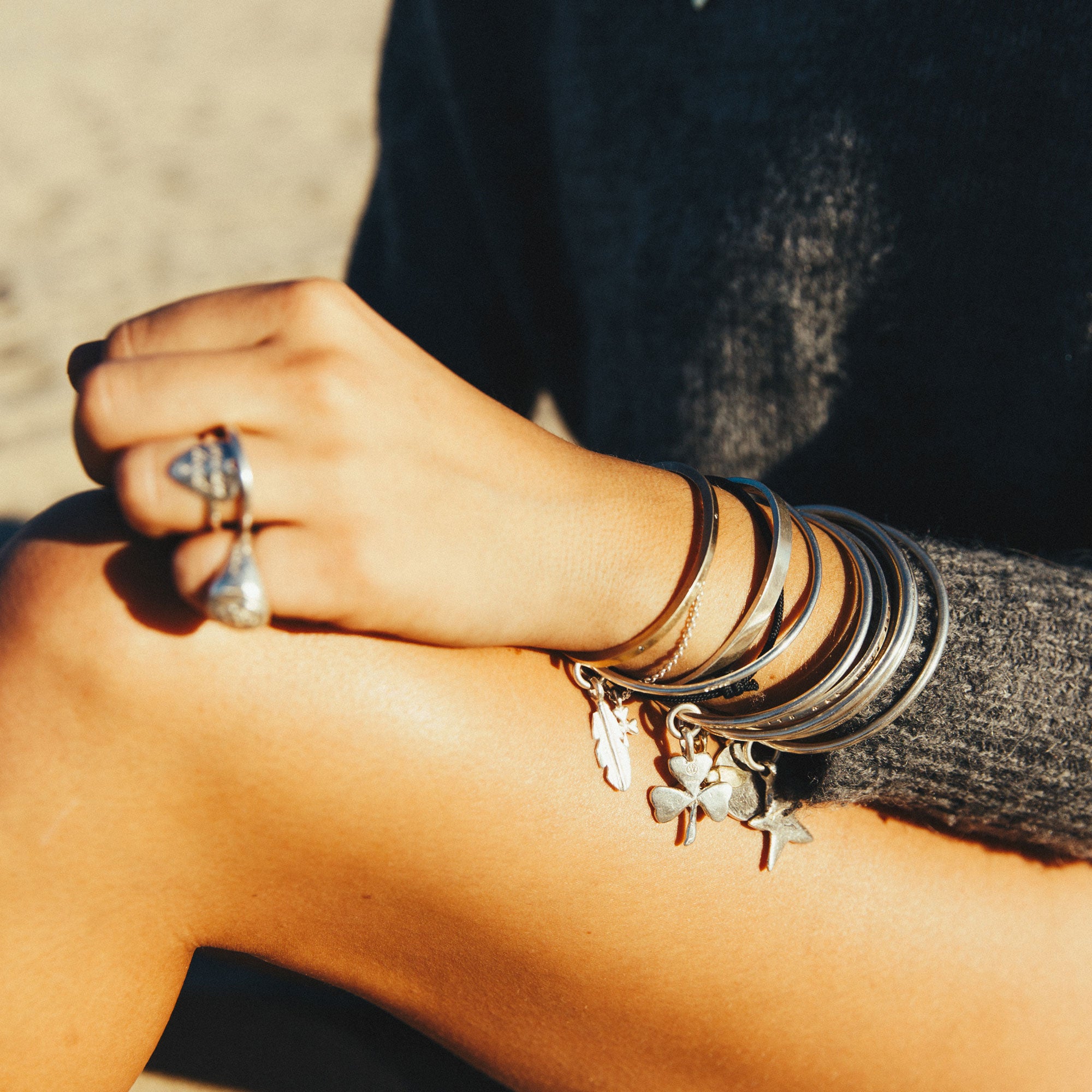 Silver Medium Feather Bangle