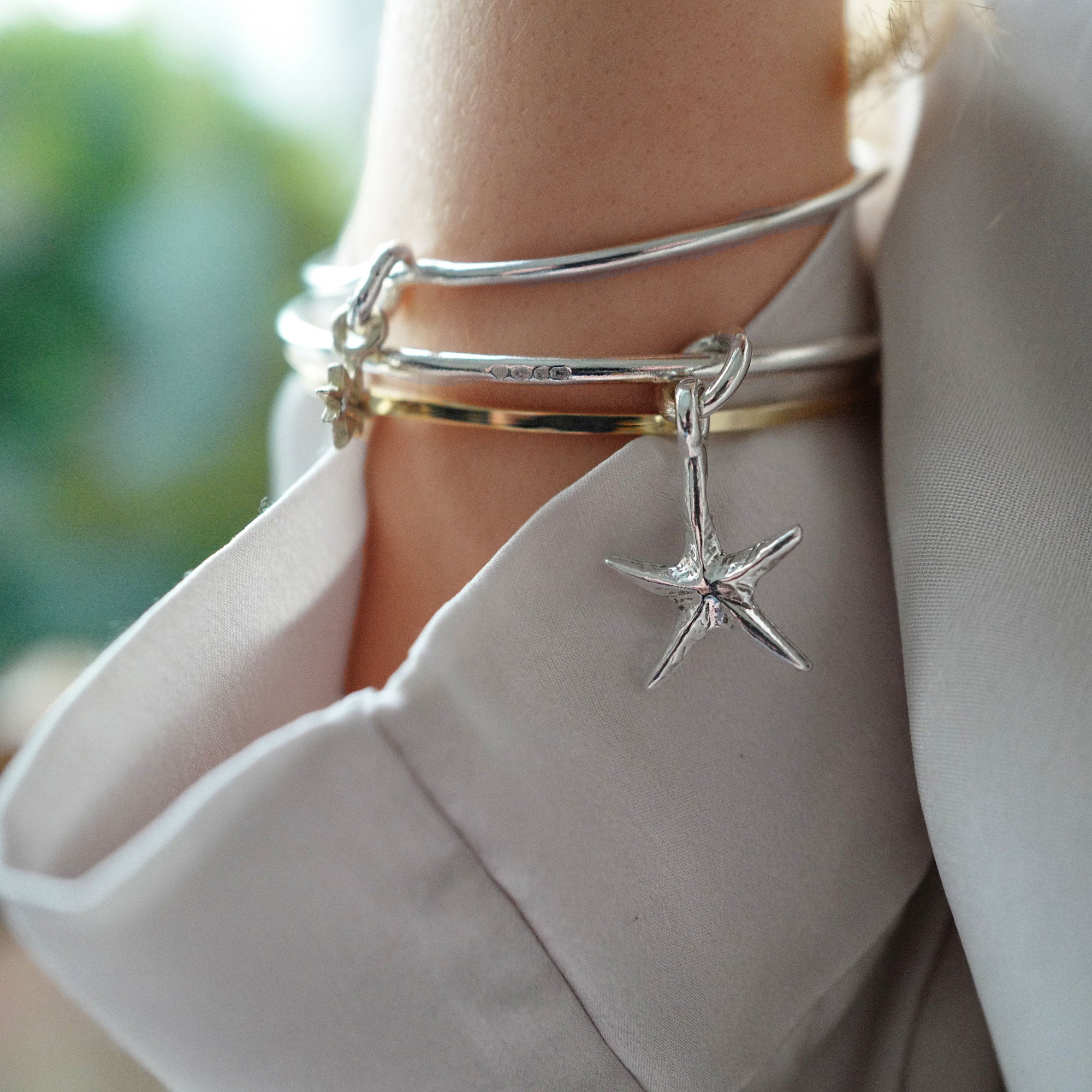 Silver Medium Starfish Bangle