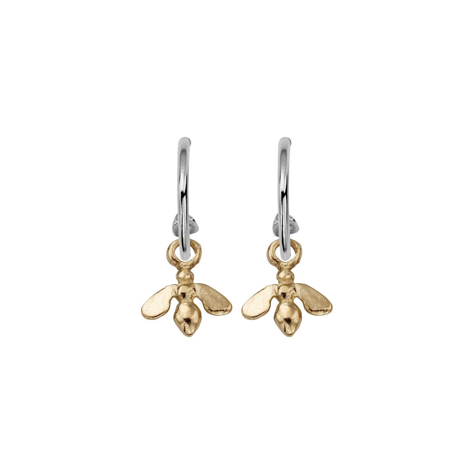 Silver Mini Cupid Hoops With Gold Mini Honey Bee Charms