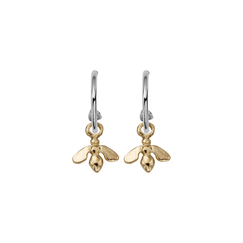 Silver Mini Cupid Hoops With Gold Mini Honey Bee Charms