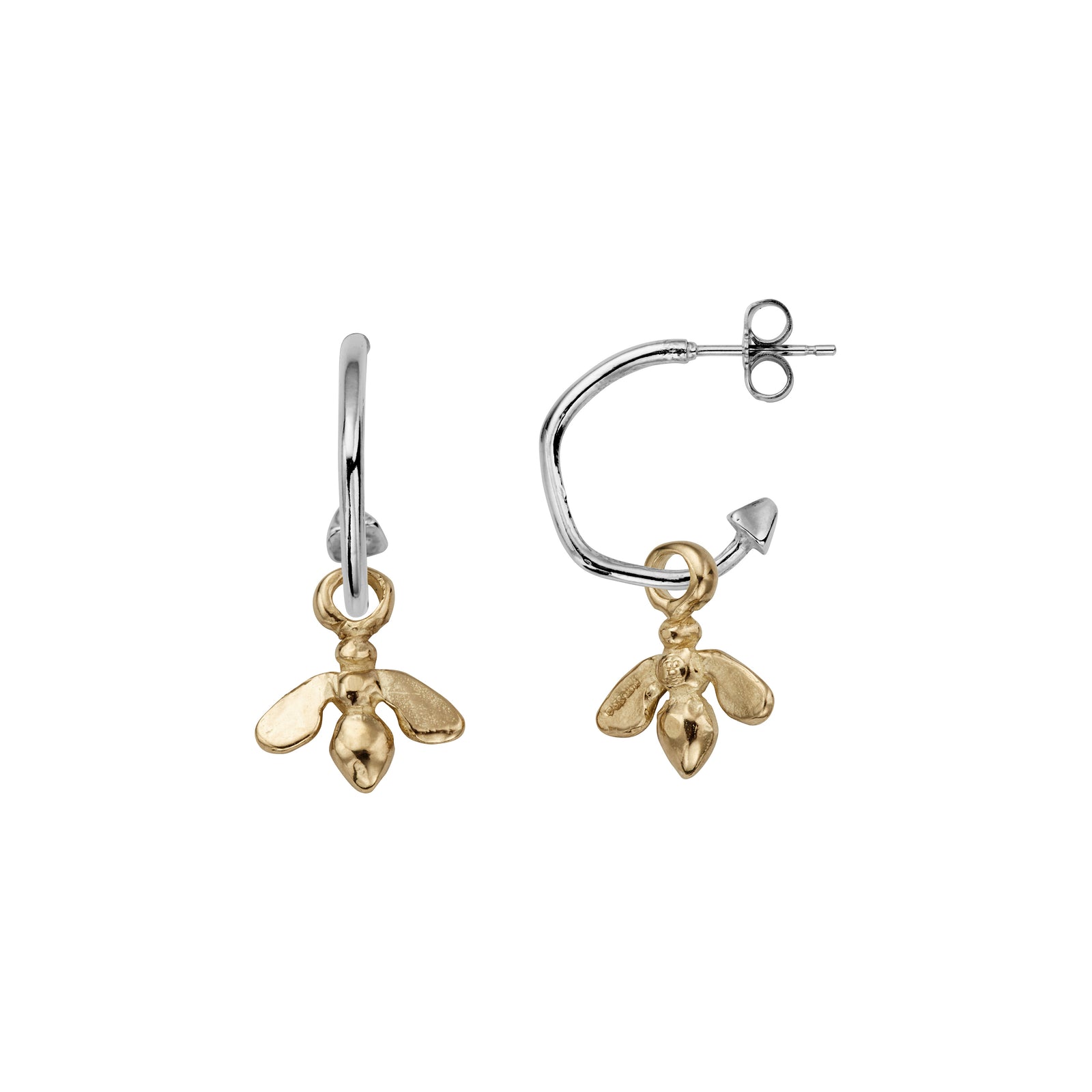 Silver Mini Cupid Hoops With Gold Mini Honey Bee Charms