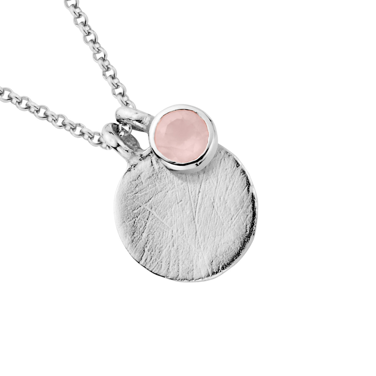 Silver Rose Quartz Moon & Stone Necklace