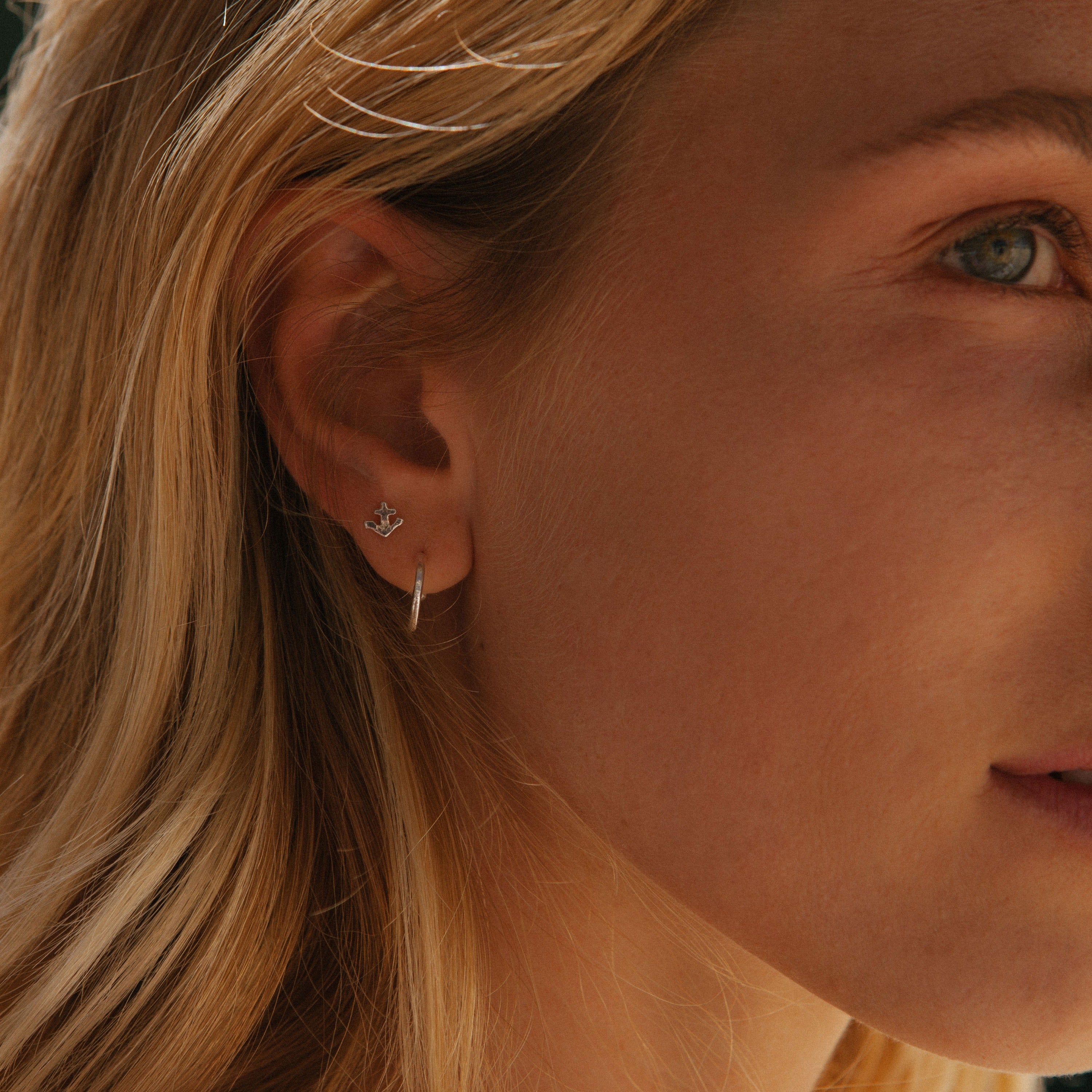 Silver Tiny Anchor Ear Charm Set