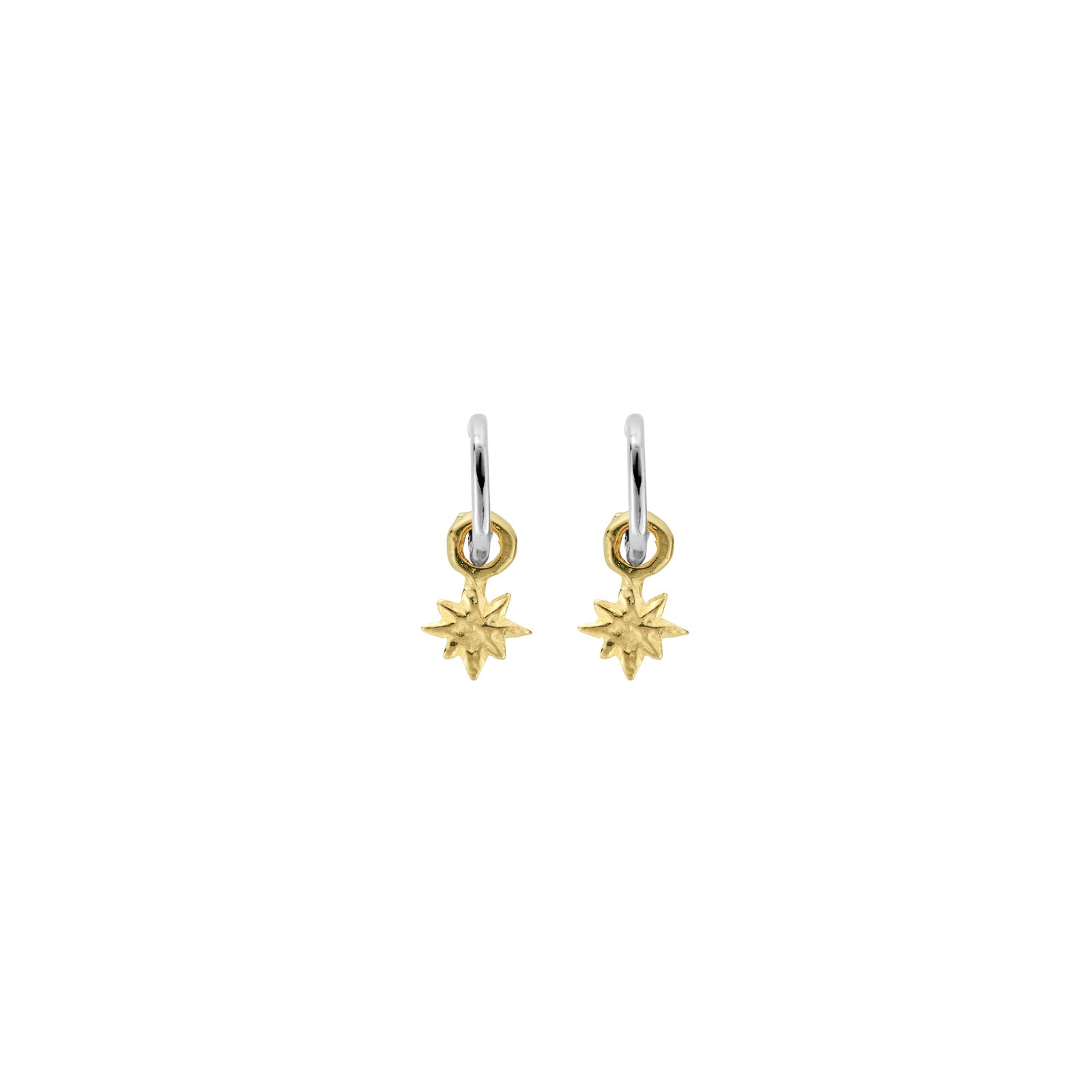 Tiny Cupid Hoops With Gold Baby North Star Charms