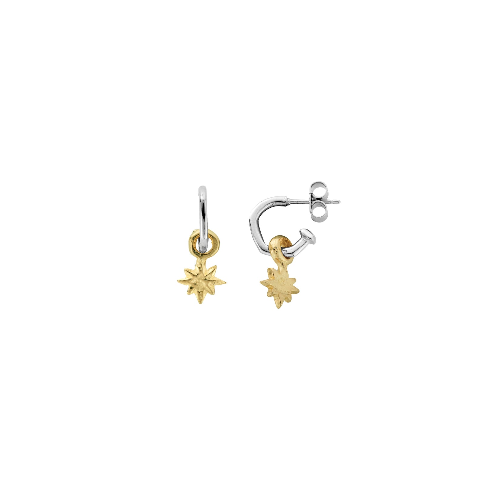 Tiny Cupid Hoops With Gold Baby North Star Charms