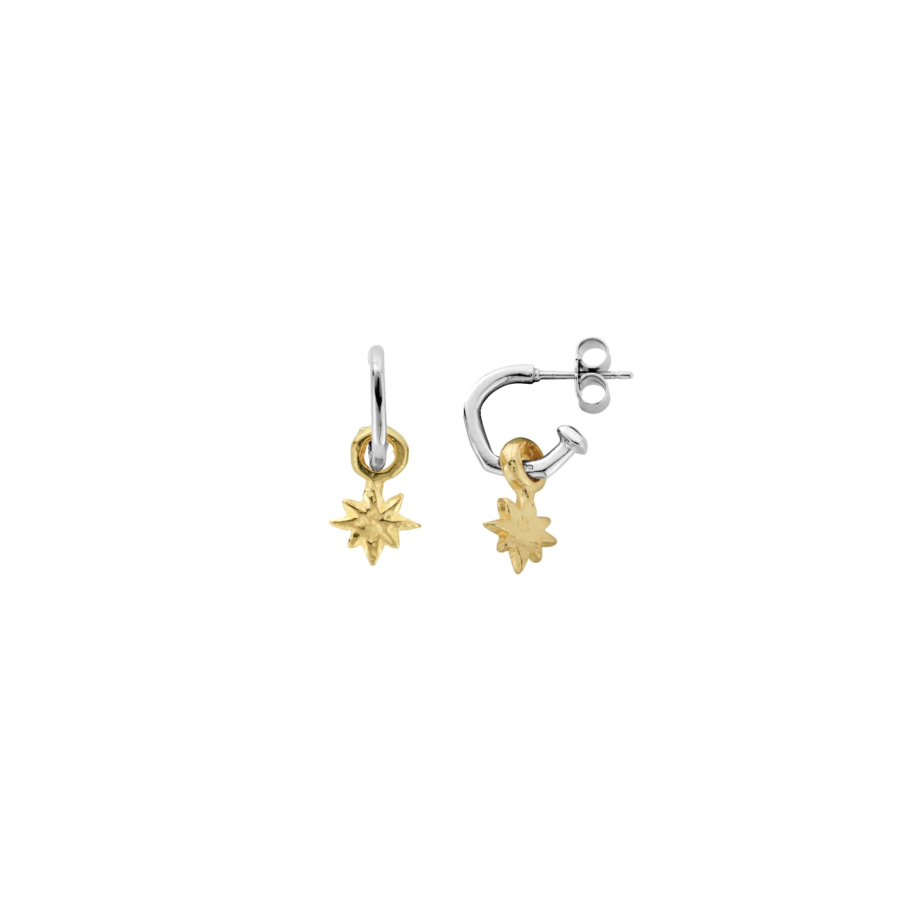 Tiny Cupid Hoops With Gold Baby North Star Charms