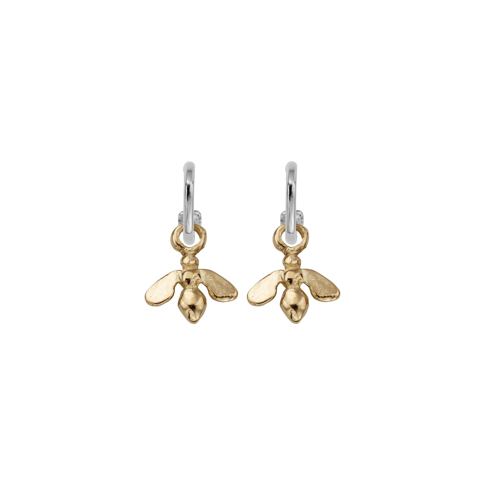 Silver Tiny Cupid Hoops with Gold Mini Honey Bee Charms