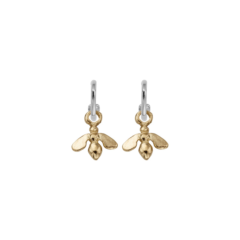 Silver Tiny Cupid Hoops with Gold Mini Honey Bee Charms