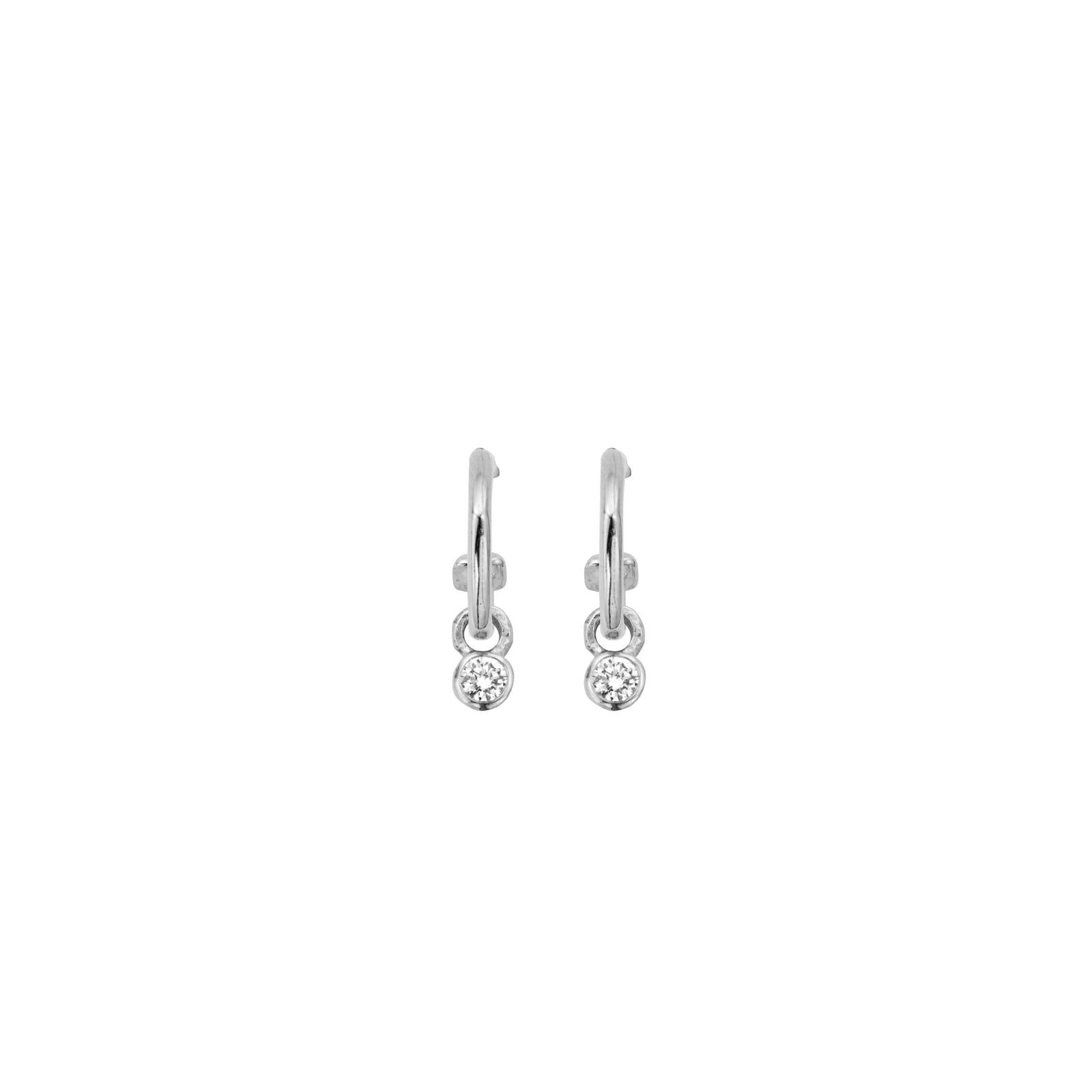 Silver Tiny Cupid Hoops With Mini Diamond Earring Charms