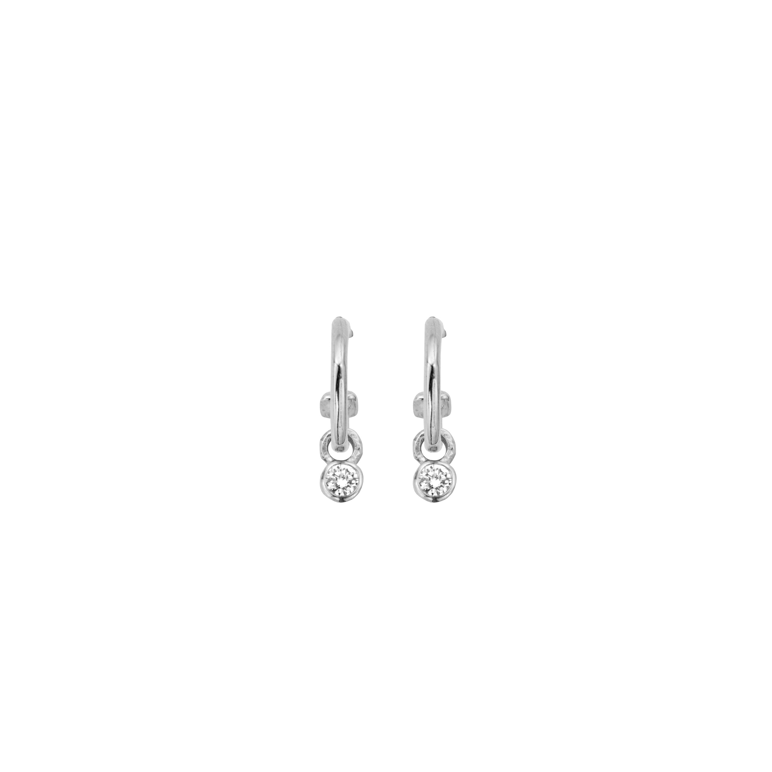 Silver Tiny Cupid Hoops With Mini Diamond Earring Charms
