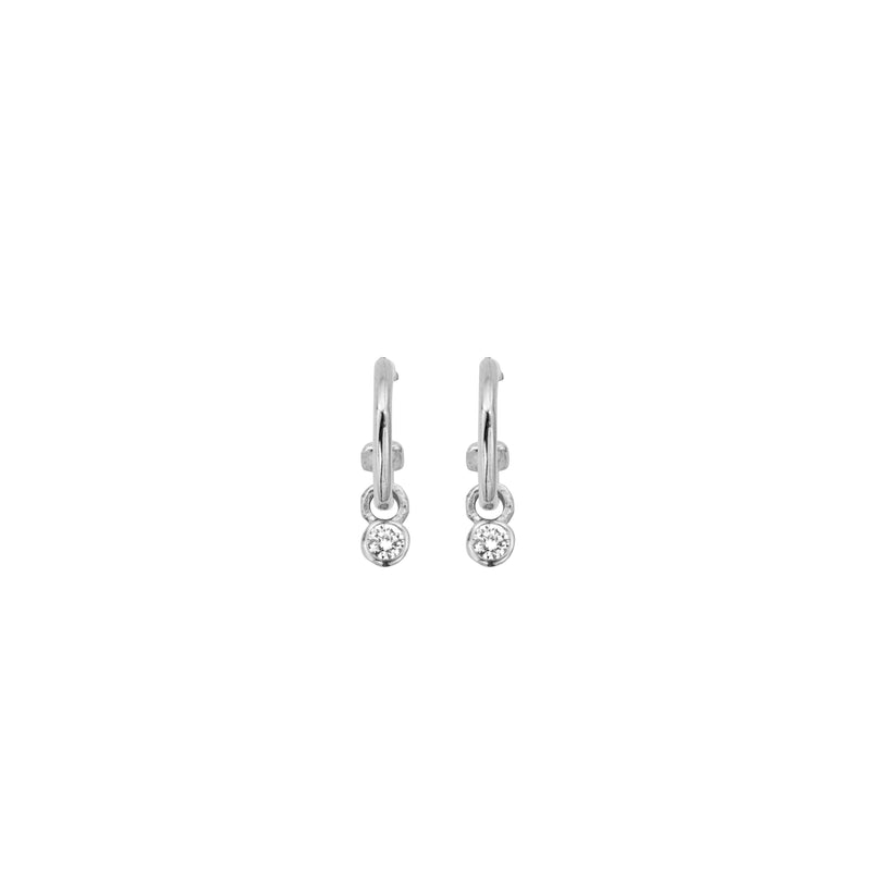 Silver Tiny Cupid Hoops With Mini Diamond Earring Charms
