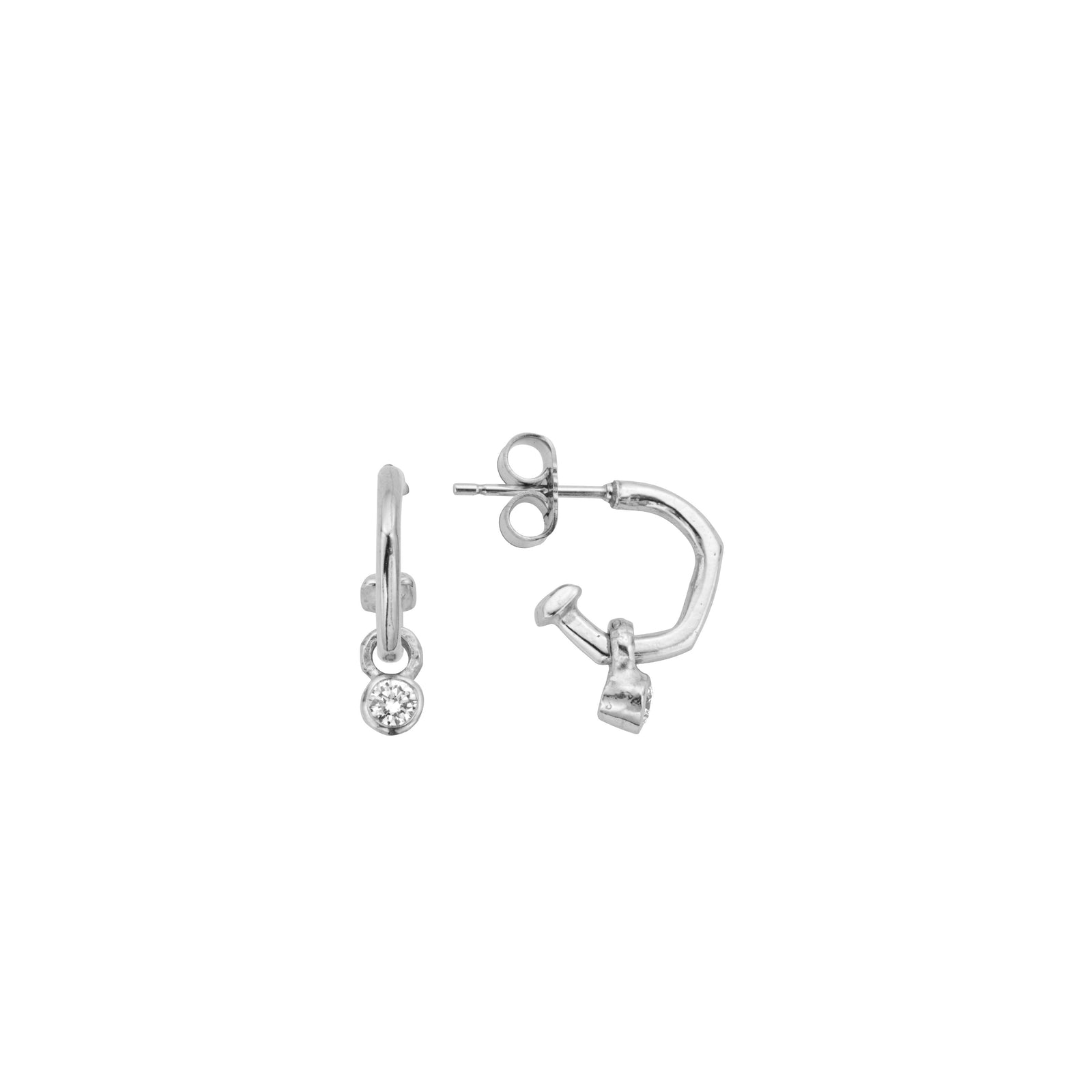 Silver Tiny Cupid Hoops With Mini Diamond Earring Charms