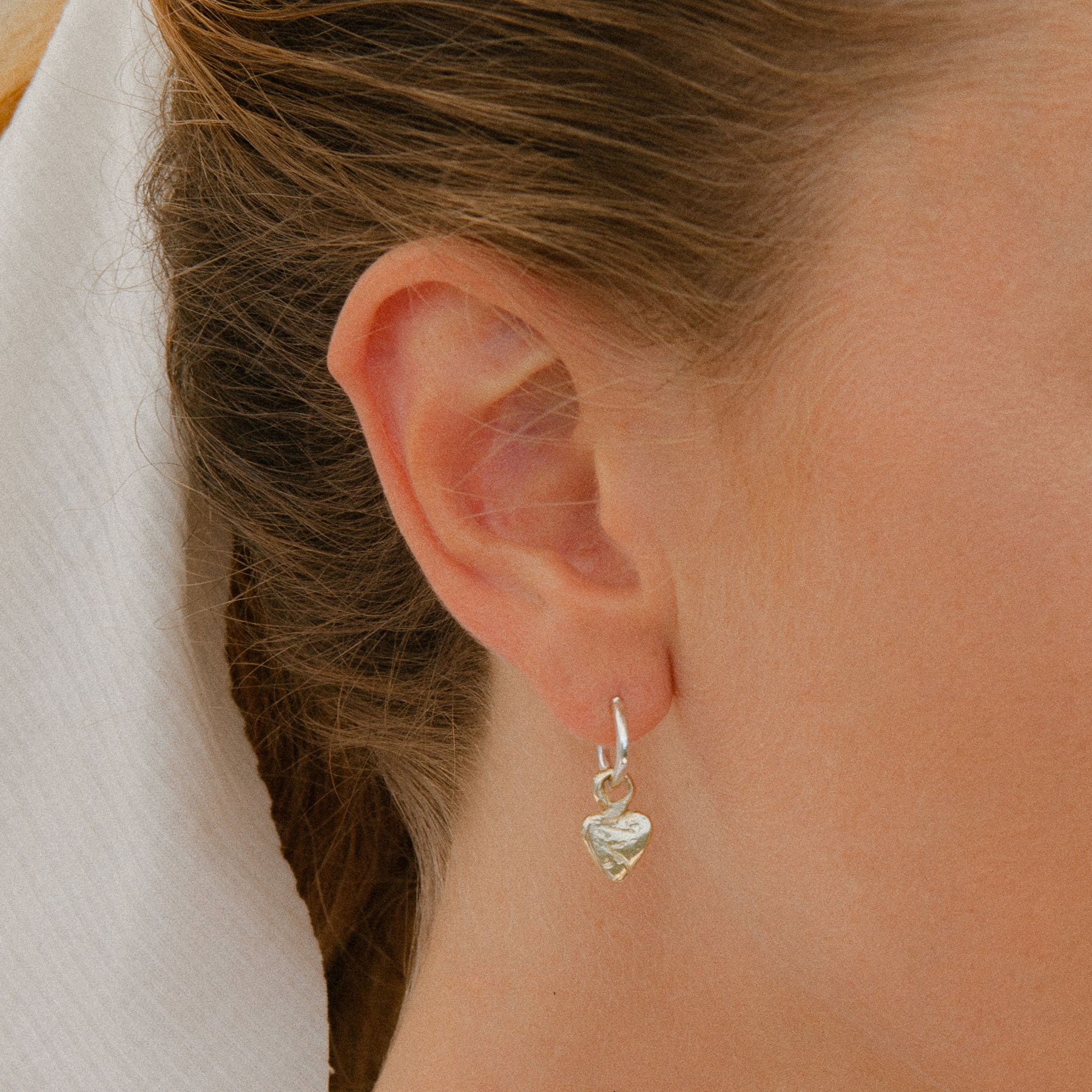 Tiny Cupid Hoops With Gold Baby Heart Charms